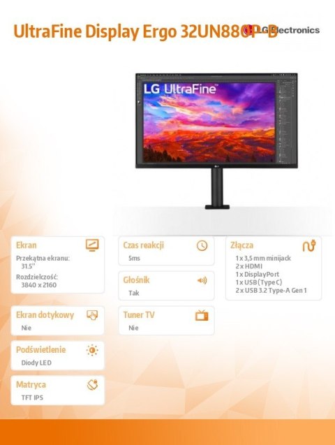Monitor 32UN880P-B 31.5 cala 4K UHD HDR 10 FreeSync Monitor 32UN880P-B 31.5 cala 4K UHD HDR 10 FreeSync