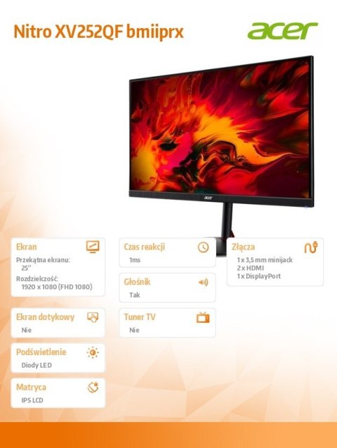 Monitor ACER 25' Nitro XV252Q Fbmiiprx IPS 390Hz 1ms Monitor ACER 25' Nitro XV252Q Fbmiiprx IPS 390Hz 1ms