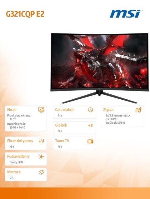 Monitor G321CQP E2 31.5 cala Zakrzywiony/QHD/VA/170Hz Monitor G321CQP E2 31.5 cala Zakrzywiony/QHD/VA/170Hz