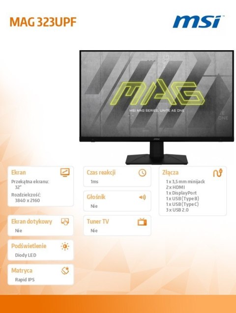 Monitor MAG 323UPF 32 cale FLAT/UHD/160Hz Monitor MAG 323UPF 32 cale FLAT/UHD/160Hz