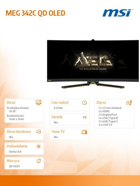 Monitor MEG 342C QD OLED 34.18/UWQHD/175Hz/Zakrzywiony