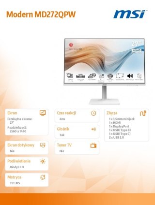 Monitor Modern MD272QPW 27 cali IPS/WQHD/4ms/75Hz/250nit