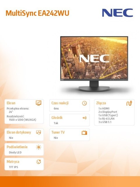 Monitor MultiSync EA242WU IPS 1920x1200 czarny Monitor MultiSync EA242WU IPS 1920x1200 czarny