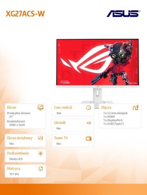 Monitor ROG Strix 27 cali XG27ACS-W IPS-F HDMI DP USB-C