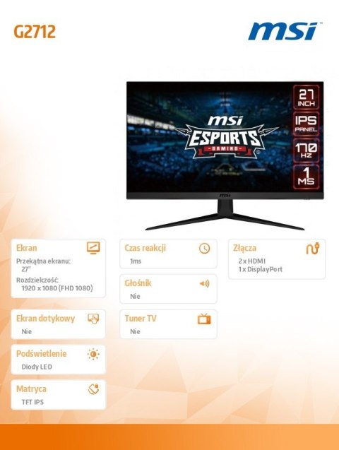Monitor gamingowy 27 cali G2712 IPS FLAT/LED/FHD/170Hz Monitor gamingowy 27 cali G2712 IPS FLAT/LED/FHD/170Hz