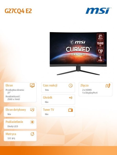 Monitor gamingowy 27 cali G27CQ4 E2 VA CURVED/LED/WQHD/170Hz