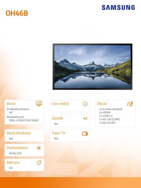 Monitor profesjonalny OM46B 46 cali Błyszczący 24h/7 4000(cd/m2) 1920 x 1080(FHD) Tizen 5.0 3 lata On-Site (LH46OMBEBGBXEN) Monitor profesjonalny OM46B 46 cali Błyszczący 24h/7 4000(cd/m2) 1920 x 1080(FHD) Tizen 5.0 3 lata On-Site (LH46OMBEBGBXEN)