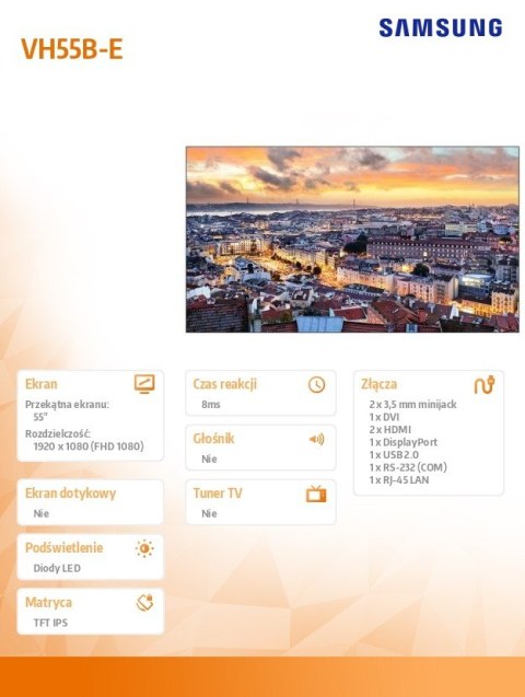 Monitor profesjonalny VH55B-E 55 cali Video Wall Matowy 24h/7 700(cd/m2) 1920x1080 (FHD) 3 lata On-Site (LH55VHBEBGBXEN) Monitor profesjonalny VH55B-E 55 cali Video Wall Matowy 24h/7 700(cd/m2) 1920x1080 (FHD) 3 lata On-Site (LH55VHBEBGBXEN)