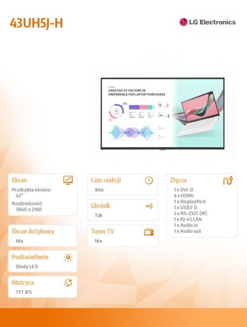 Monitor wielkoformatowy 43 cale 43UH5J-H 500cd/m2 UHD 24/7 Monitor wielkoformatowy 43 cale 43UH5J-H 500cd/m2 UHD 24/7