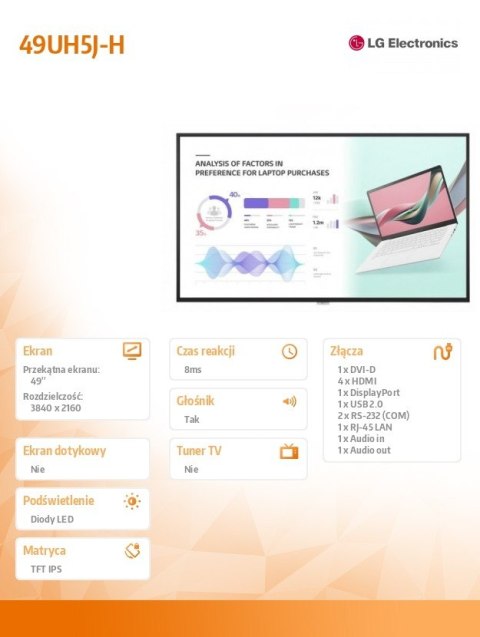 Monitor wielkoformatowy 49 cali 49UH5J-H IPS 500cd/m2 24/7 Monitor wielkoformatowy 49 cali 49UH5J-H IPS 500cd/m2 24/7