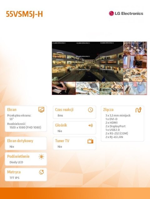 Monitor wielkoformatowy 55VSM5J-H 55 cali FHD 500cd/m2 Monitor wielkoformatowy 55VSM5J-H 55 cali FHD 500cd/m2