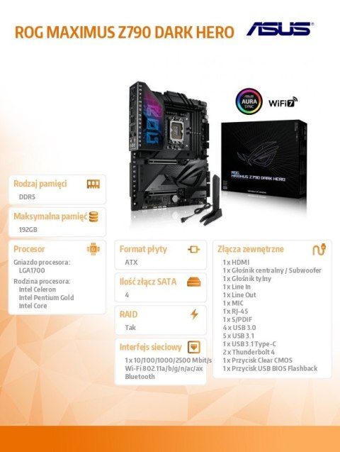 Płyta główna ROG MAXIMUS Z790 DARK HERO s1700 4DDR5 ATX Płyta główna ROG MAXIMUS Z790 DARK HERO s1700 4DDR5 ATX