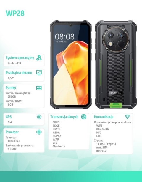 Smartfon WP28 8/256GB 10600 mAh DualSIM zielony