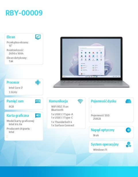 Surface Laptop 5 15/256/i7/8 Platinum RBY-00009 PL Surface Laptop 5 15/256/i7/8 Platinum RBY-00009 PL