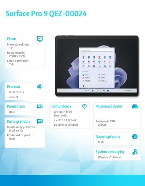 Surface Pro 9 QEZ-00024+8XA-00007 i5/8GB/256GB/Graph+Klaw Surface Pro 9 QEZ-00024+8XA-00007 i5/8GB/256GB/Graph+Klaw