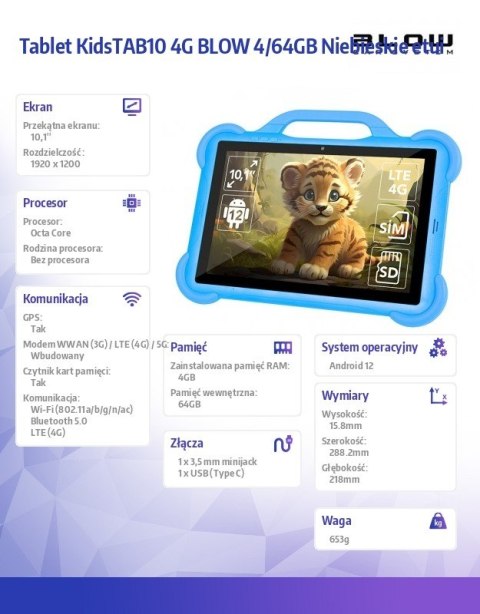 Tablet KidsTAB10 4G BLOW 4/64GB Niebieskie etui Tablet KidsTAB10 4G BLOW 4/64GB Niebieskie etui