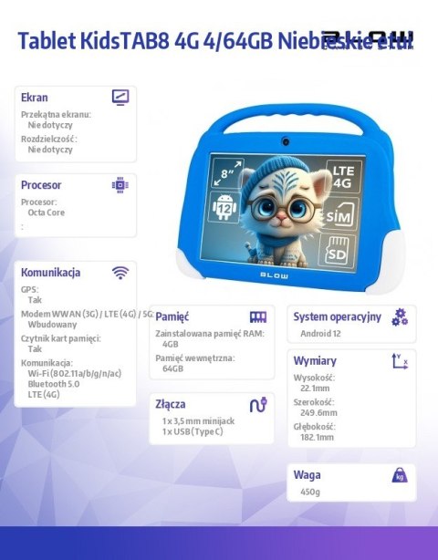 Tablet KidsTAB8 4G 4/64GB Niebieskie etui Tablet KidsTAB8 4G 4/64GB Niebieskie etui