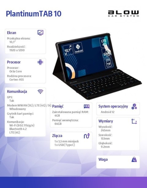 Tablet PlantinumTAB 10 4G V22 + Etui Tablet PlantinumTAB 10 4G V22 + Etui