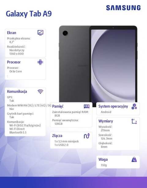 Tablet Tab A9 X110 8,7 Wifi 8/128GB Szary Tablet Tab A9 X110 8,7 Wifi 8/128GB Szary