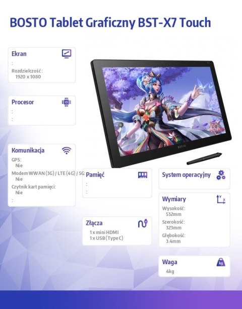 Tablet graficzny BST-X7 Dotykowy Tablet graficzny BST-X7 Dotykowy