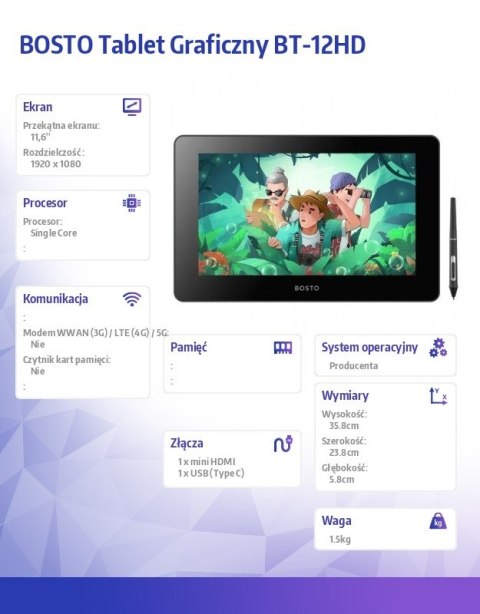 Tablet graficzny BT-12HD 11,6 cala Tablet graficzny BT-12HD 11,6 cala
