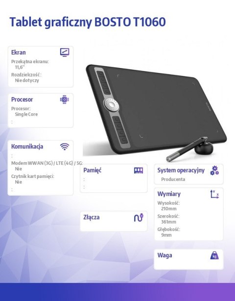 Tablet graficzny T1060 10x6 cali Tablet graficzny T1060 10x6 cali