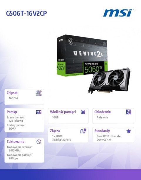 Karta graficzna GeForce RTX 5060 Ti 16G VENTUS 2X OC PLUS