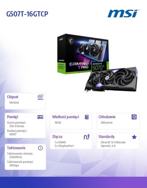 Karta graficzna GeForce RTX 5070 Ti 16G GAMING TRIO OC PLUS GDDR7 256bit