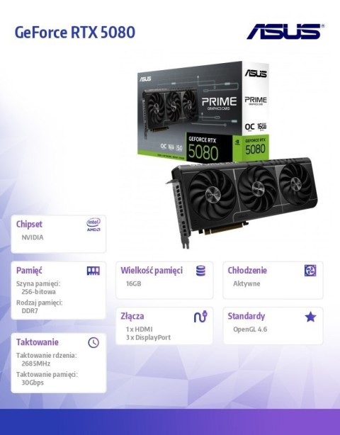 Karta graficzna GeForce RTX 5080 Prime OC 16GB GDDR7 256bit 3DP/HDMI