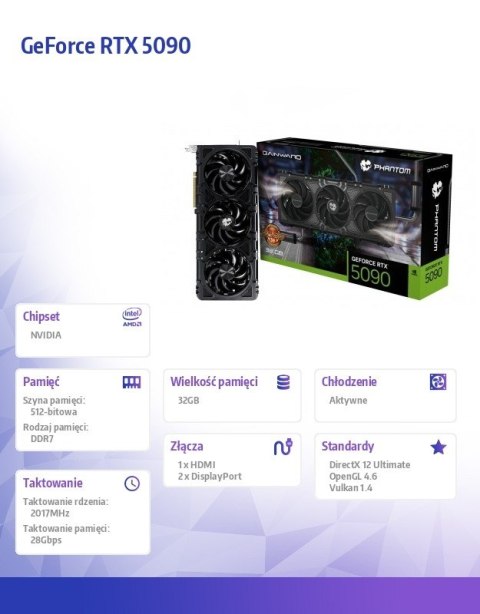 Karta graficzna GeForce RTX 5090 PHANTOM GS 32GB GDDR7 512bit 3DP/HDMI Karta graficzna GeForce RTX 5090 PHANTOM GS 32GB GDDR7 512bit 3DP/HDMI