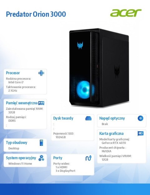 Komputer PO3-655 / Intel Core i7-14700F RTX4070 W11H Komputer PO3-655 / Intel Core i7-14700F RTX4070 W11H