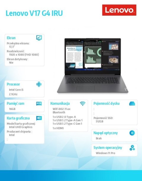 Laptop V17 G4 83A2003WPB Windows 11 Pro i5-13420H/16GB/512GB/INT/17.3 FHD/Iron Grey/3YRS OS Laptop V17 G4 83A2003WPB Windows 11 Pro i5-13420H/16GB/512GB/INT/17.3 FHD/Iron Grey/3YRS OS