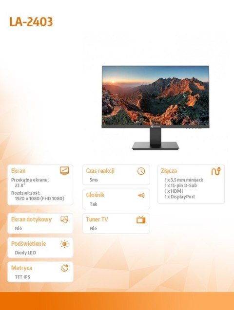 Monitor 23.8 cala LA-2403 IPS FHD 100Hz HDMI DP VGA Monitor 23.8 cala LA-2403 IPS FHD 100Hz HDMI DP VGA