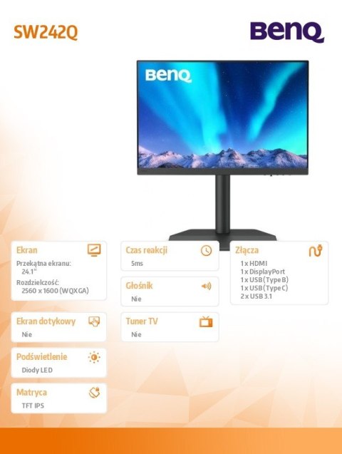 Monitor 23.8 cala SW242Q 2K RGB 5ms/400:1/FOTO/HDMI Monitor 23.8 cala SW242Q 2K RGB 5ms/400:1/FOTO/HDMI