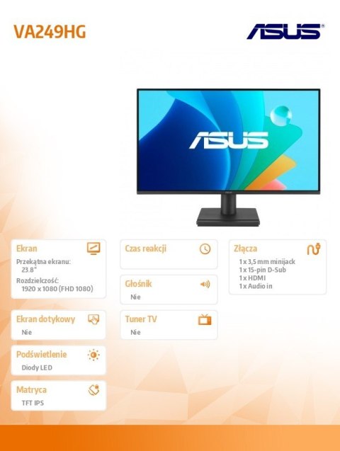 Monitor 23.8 cala VA249HG FHD IPS 120Hz HDMI VGA Monitor 23.8 cala VA249HG FHD IPS 120Hz HDMI VGA