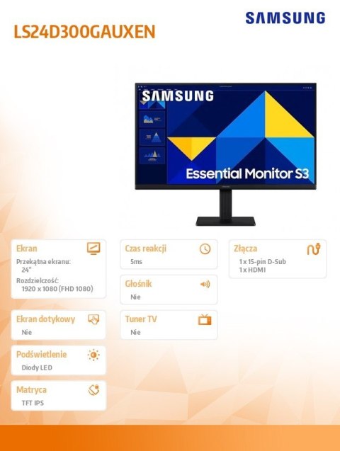 Monitor 24 cale LS24D300GAUXEN FHD 1xHDMI 1xD-Sub 100Hz