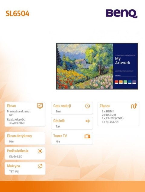 Monitor 65 cali SL6504 4K LED 1200:1/3840x2160/HDMI Monitor 65 cali SL6504 4K LED 1200:1/3840x2160/HDMI