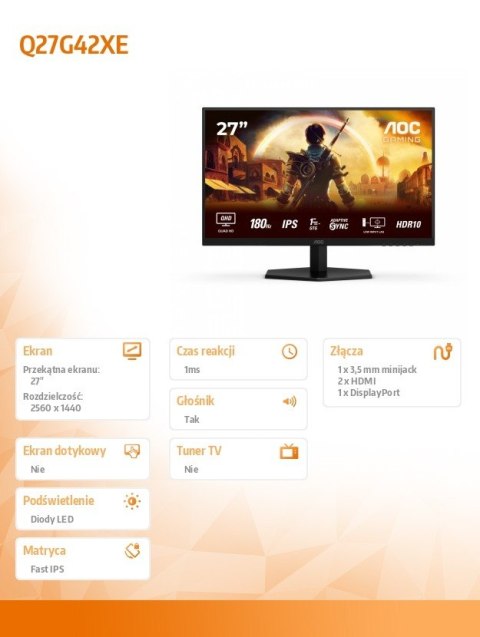 Monitor Q27G42XE 27 cali Fast IPS 180Hz HDMIx2 DP