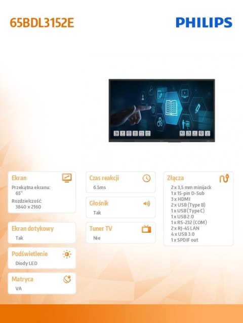 Monitor interaktywny 65BDL3152E 65 cali Dotykowy Monitor interaktywny 65BDL3152E 65 cali Dotykowy