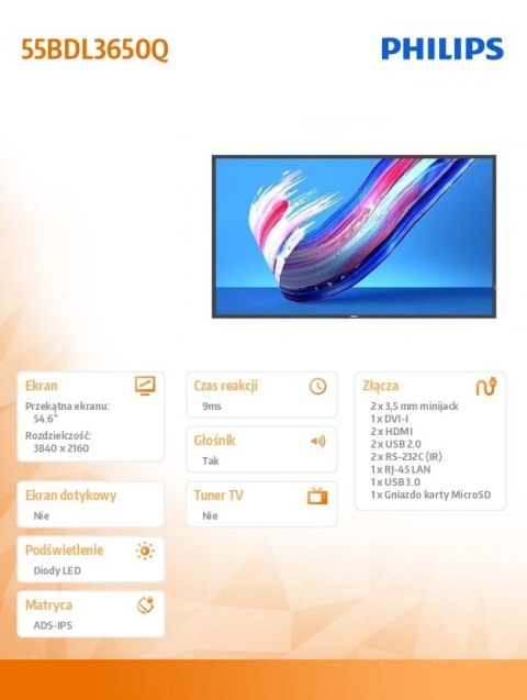 Monitor wielkoformatowy 55BDL3650Q 55 cali Public display