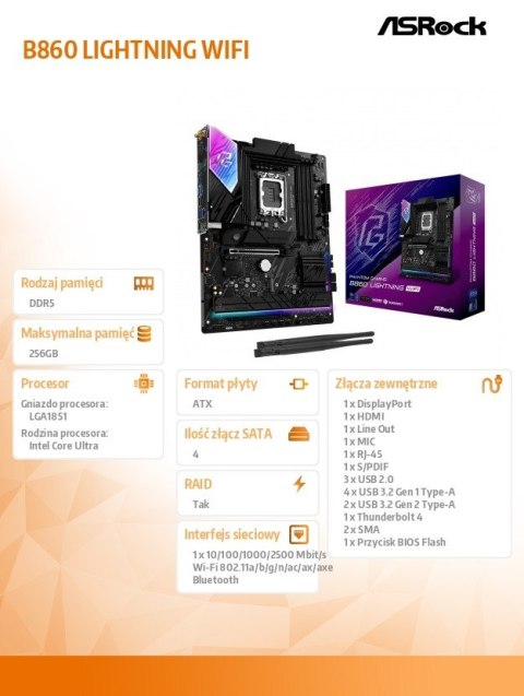 Płyta główna B860 LIGHTNING WIFI s1851 4DDR5 ATX Płyta główna B860 LIGHTNING WIFI s1851 4DDR5 ATX
