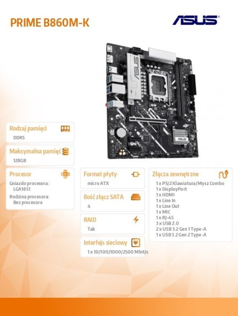 Płyta główna PRIME B860M-K s1851 XDDR5 USBC mATX