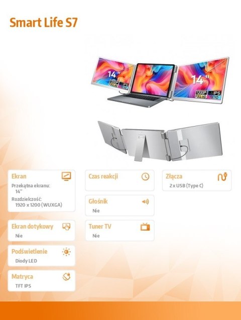 Przenośne monitory do laptopa Smart Life S7 14'', 2 monitory IPS,1080p Full HD Przenośne monitory do laptopa Smart Life S7 14'', 2 monitory IPS,1080p Full HD