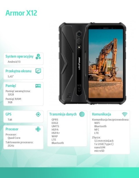 Smartfon Armor X12 4G 3/32GB IP69K Czarny Smartfon Armor X12 4G 3/32GB IP69K Czarny