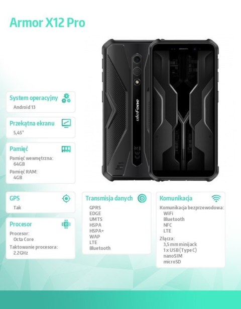 Smartfon Armor X12 Pro 4G 4/64GB IP69K Czarny Smartfon Armor X12 Pro 4G 4/64GB IP69K Czarny