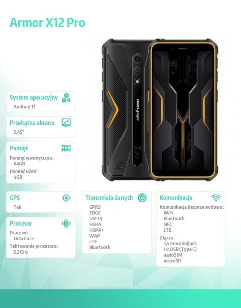 Smartfon Armor X12 Pro 4G 4/64GB IP69K Pomarańczowy Smartfon Armor X12 Pro 4G 4/64GB IP69K Pomarańczowy