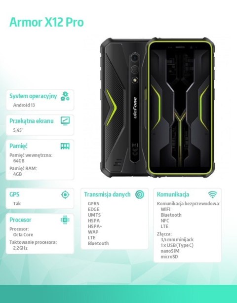 Smartfon Armor X12 Pro 4G 4/64GB IP69K Zielony