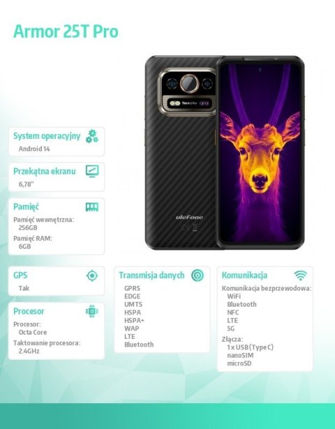 Smartfon Armor 25T Pro 5G 6/256GB IP69K Czarny Smartfon Armor 25T Pro 5G 6/256GB IP69K Czarny