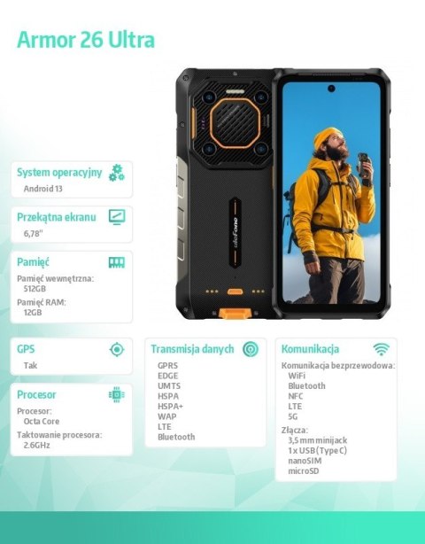 Smartfon Armor 26 Ultra 5G 12/512GB IP69K Czarny Smartfon Armor 26 Ultra 5G 12/512GB IP69K Czarny