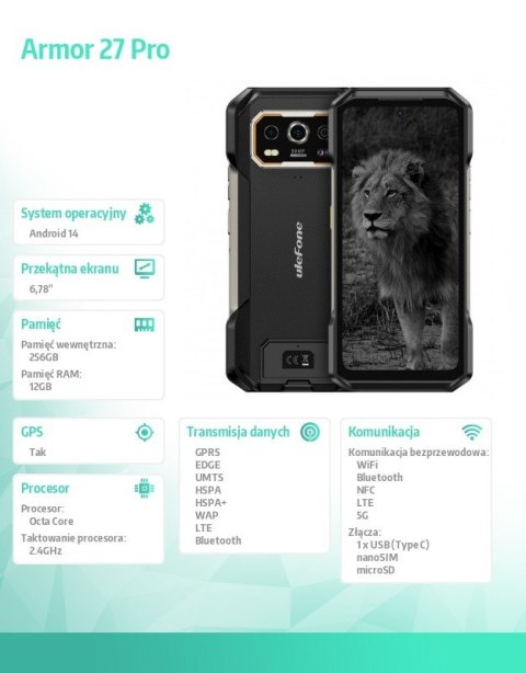Smartfon Armor 27 Pro 5G 12/256GB IP69K Czarny Smartfon Armor 27 Pro 5G 12/256GB IP69K Czarny
